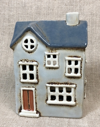 Keramický domek na čajovou svíčku, šedý 18,5x13,5x8 cm