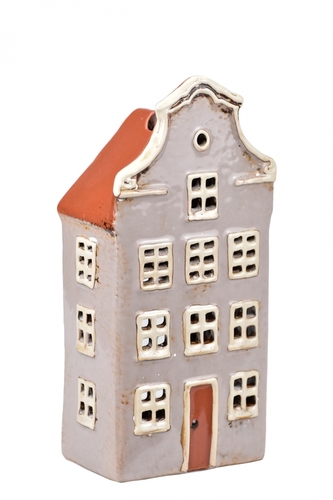 Keramický domek na čajovou svíčku, šedý 19x9,5x6,5 cm