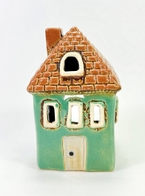 Keramický domek na čajovou svíčku, zelený 12,5x8x7 cm