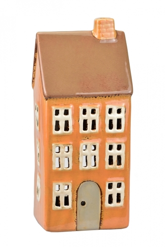 Keramický domek na čajovou svíčku, hnědý 24x10x8 cm
