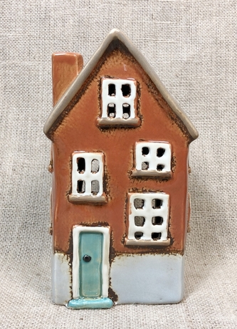 Keramický domek na čajovou svíčku, hnědý 18,5x10x8 cm