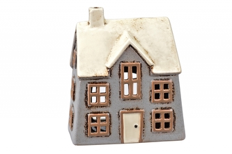 Keramický domek na čajovou svíčku, šedý 17,5x14,5x10 cm