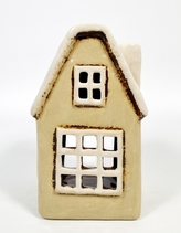 Keramický domek na čajovou svíčku, béžový 15x9x9 cm