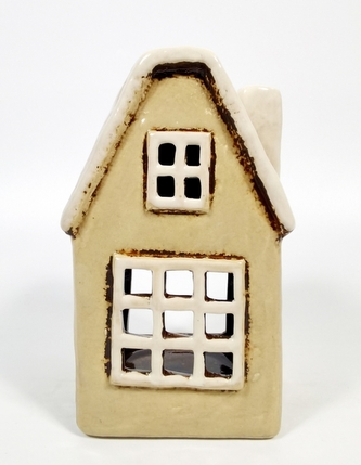 Keramický domek na čajovou svíčku, béžový 15x9x9 cm