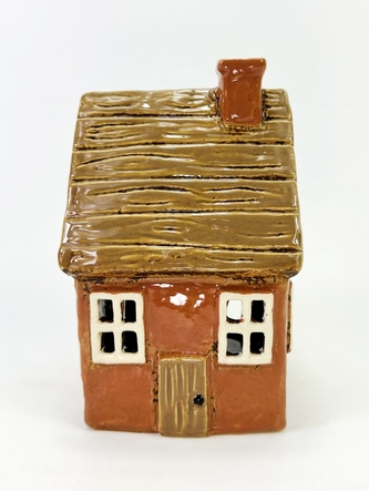 Keramický domek na čajovou svíčku, terracota 14x9x9 cm