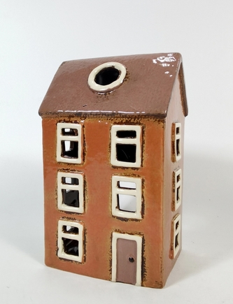 Keramický domek na čajovou svíčku, cihlový 18x11x9 cm