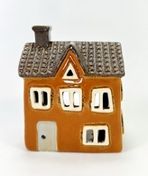 Keramický domek na čajovou svíčku, hnědý 12,5x11x7 cm