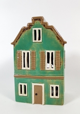 Keramický domek na čajovou svíčku, zelený 19,5x13x9 cm
