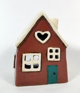 Keramický domek na čajovou svíčku, bordó 14,5x11,5x9 cm