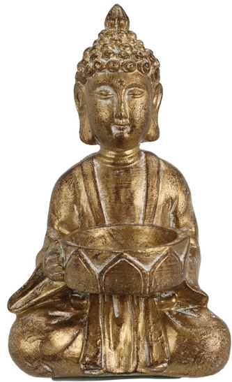 Buddha se svícnem, zlatý, 14x8,5 cm