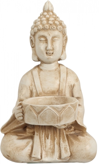 Buddha se svícnem, bílý, 14x8,5 cm