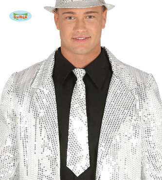 Flitrová kravata 37 cm stříbrná