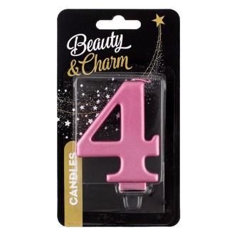 Svíčka dortová číslice 4 metalická, růžová 8 cm
