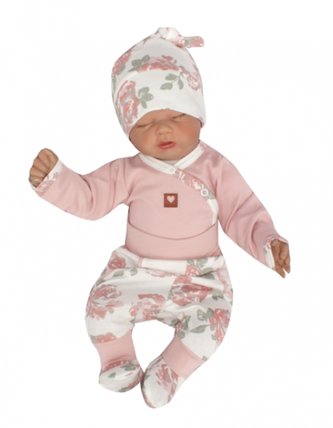 Z&Z 3-dílná soupravička body, polodupačky a čepička Květinka  - starorůžová; 56 (1-2m)