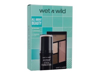Wet n Wild All About Beauty make-up v tyčince Photo Focus Stick Foundation 12 g Soft Beige + paletka očních stínů Icon Eyeshadow Quad 4,5 g Walking On Eggshells