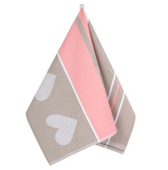 Kuchyňská utěrka 1 ks - Srdce růžová, béžová - 50x70 cm