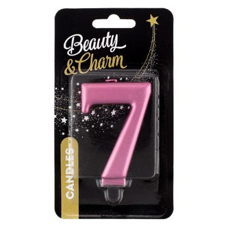 Svíčka dortová číslice 7 metalická, růžová 8 cm