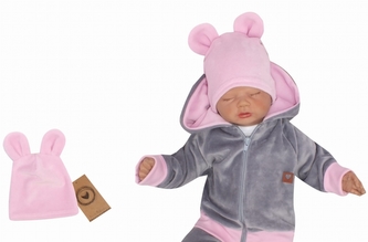 Z&Z Velurová, semišková čepička s oušky Teddy, sv . růžová; 56/62 (0-3m)
