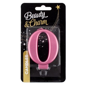 Svíčka dortová číslice 0 metalická, růžová 8 cm