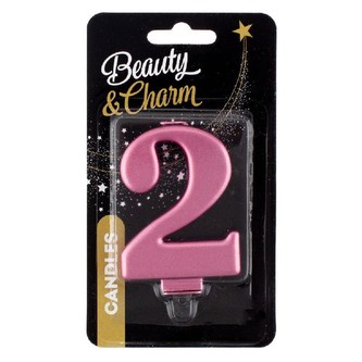 Svíčka dortová číslice 2 metalická, růžová  8 cm
