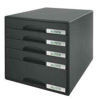 Zásuvkový box "Plus", černá, plast, 5 zásuvek, LEITZ