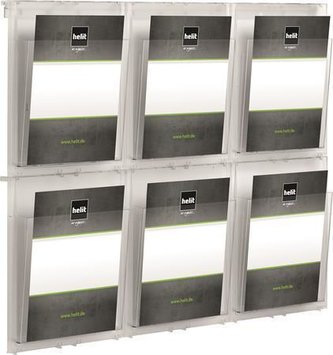 Držák na katalogy "Placativ", transparentní, nástěnný, A4, 6 oddílů, HELIT H6812002