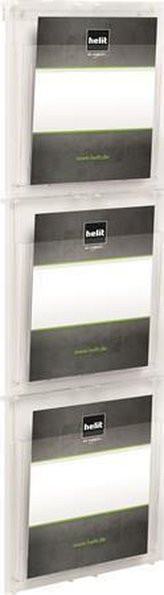 Držák na katalogy "Placativ", transparentní, nástěnný, A4, 3 oddíly, HELIT H6810702