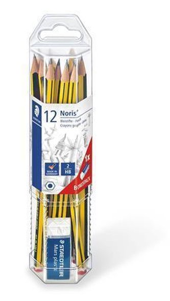 Grafitová tužka "Noris" sada + pryž zdarma, HB, šestihranná, STAEDTLER