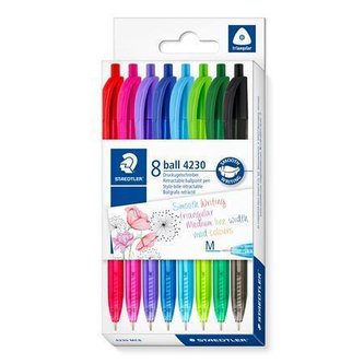 Kuličkové pero "4230 M", sada, 8 barev, 0,5 mm, výsuvné, trojúhelníkový tvar, STAEDTLER 4230 MC8