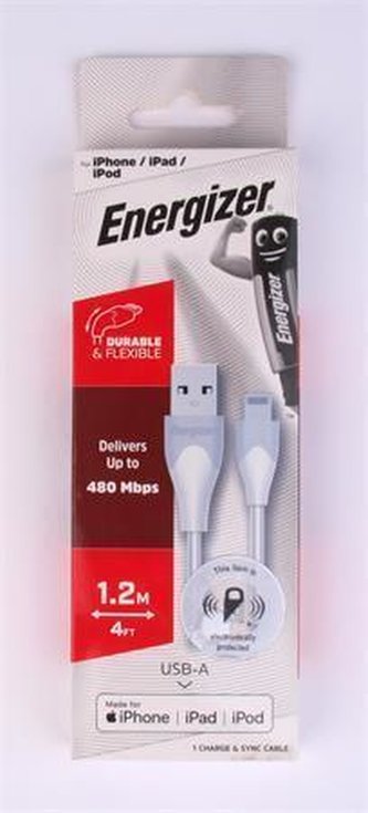 USB kabel, bílá, USB-A - Lightning (Apple), 1,2 m, ENERGIZER, 3492548231355