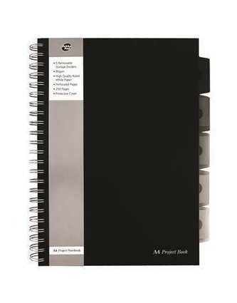 Blok "Black project book", A4, černá, linkovaný, 125 listů, spirálová vazba, PUKKA PAD Blok "Black project book", A4, černá, linkovaný, 125 listů, spirálová vazba, PUKKA PAD