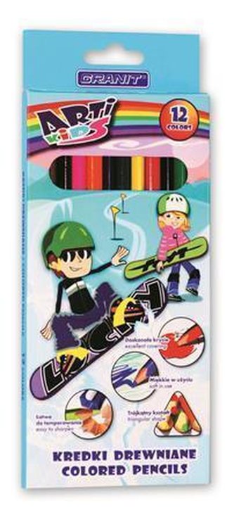 Barevné pastelky  "Arti Kids", 12 barev, trojhranné, GRANIT