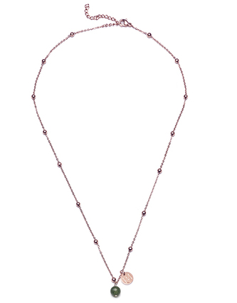 Proud MaMa Řetízek s přívěškem Steel růžové s mechovým achátem v barvě růžového zlata 495