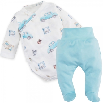 Zavinovací kojenecké body + polodupačky Blue Car 2D, modrá/bílá. vel. 56; 56 (1-2m)