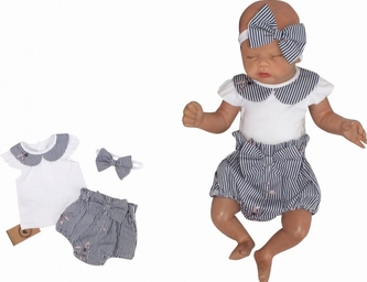 Z&Z 3-dílná sada tunika s límečkem, kraťásky, čelenka s mašlí - proužek, bílá, vel. 86