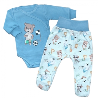 Zavinovací kojenecké body + polodupačky  2D Fotbal, modré. vel. 56; 56 (1-2m)