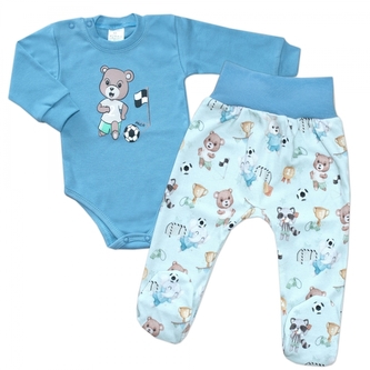 Kojenecké body + polodupačky  2D Fotbal, modré, vel. 68