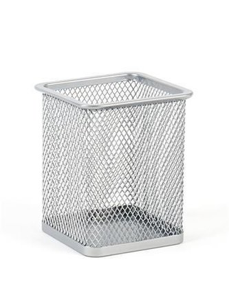 Stojánek na psací potřeby, stříbrná, čtverec, drátěný, VICTORIA