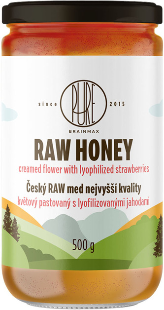BrainMax Pure RAW med květový s jahodami, 500 g