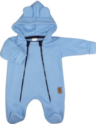 Oteplený dětský overálek se šlapkama a kapucí, Kazum, modrý, vel. 68; 68 (3-6m)