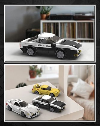 Klocki CADA. Samochód wyścigowy Auto Toyota AE86 Trueno Initial D Czarno-białe autko z klocków.