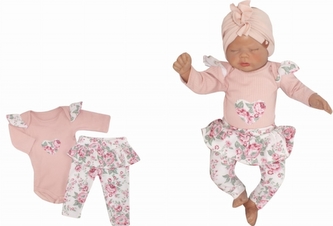 Z&Z 2-dílná soupravička body a legíny se sukničkou Květy - pudrová/ecru, vel. 68; 68 (3-6m)