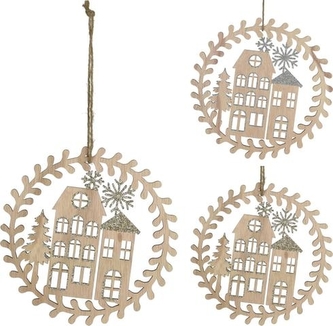 Ozdoba dřevěná  s domky menší
