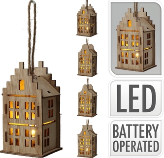 Domek dřevo hnědý LED