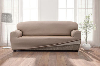 Potah na sedačku oboustranný elastický, Irpin, béžový čtyřkřeslo - š. 220 - 260 cm