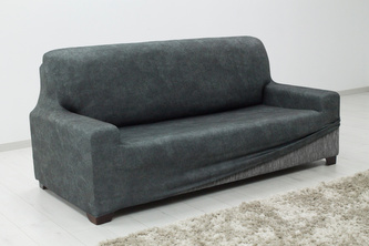 Potah na sedačku elastický, Estivella odolný proti skvrnám, tmavě šedý čtyřkřeslo - š. 220 - 260 cm