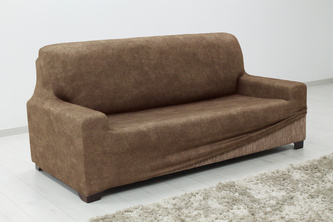 Potah na sedačku elastický, Estivella odolný proti skvrnám, světle hnědý trojkřeslo 180 - 220 cm