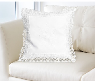 Návlek na polštář, Růže s krajkou, bílý, 40 x 40 cm