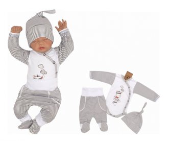Z&Z 3-dílná soupravička body, tepláčky a čepička Zebra, bílá; 50 (0-1m)