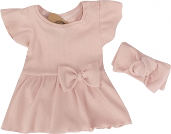 Žebrované sukničkobody s mašlí + čelenka 2D Girl Z&Z, pudrová, vel. 62; 62 (2-3m)